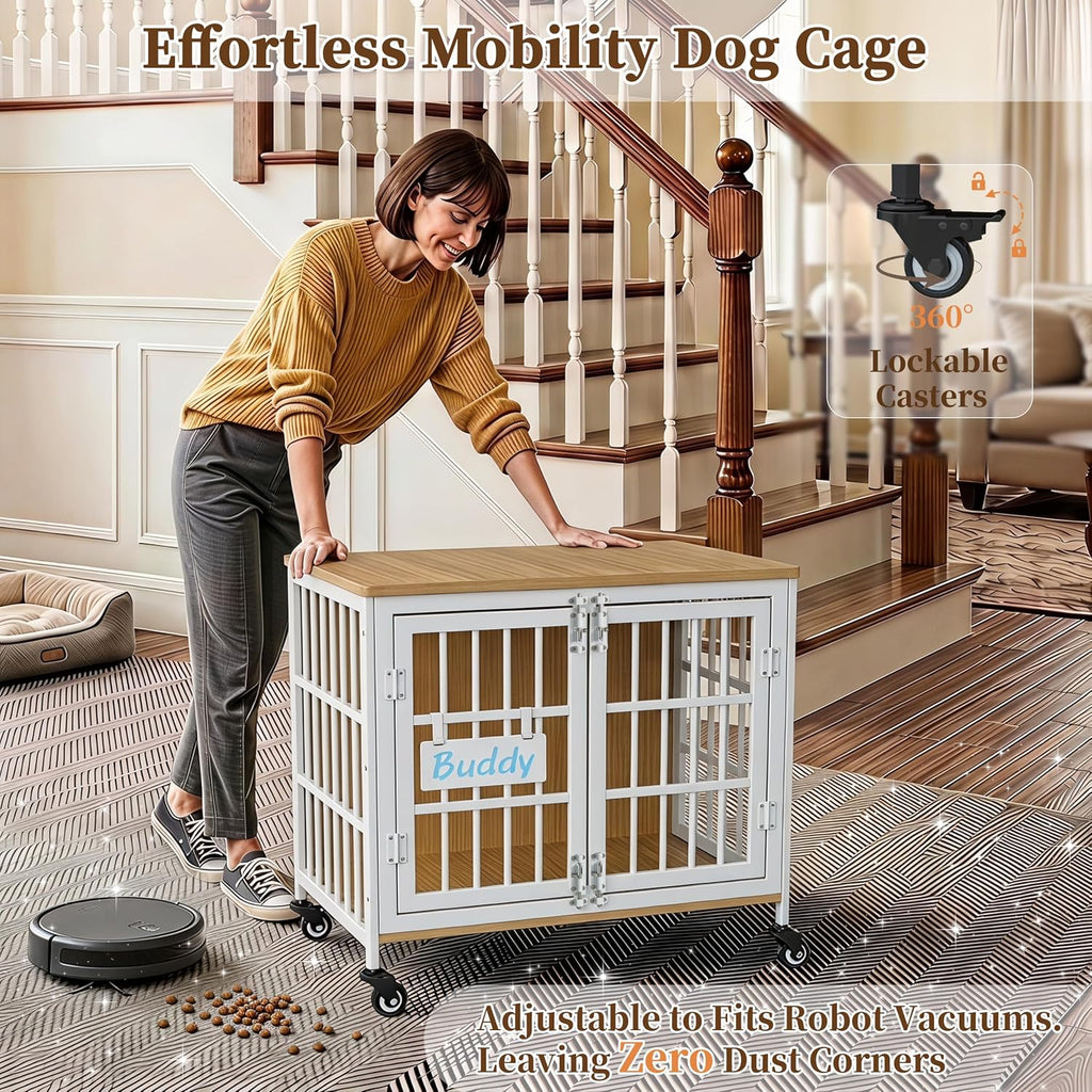 easycom 27in dog crate furniture with personalized name, close-up detail