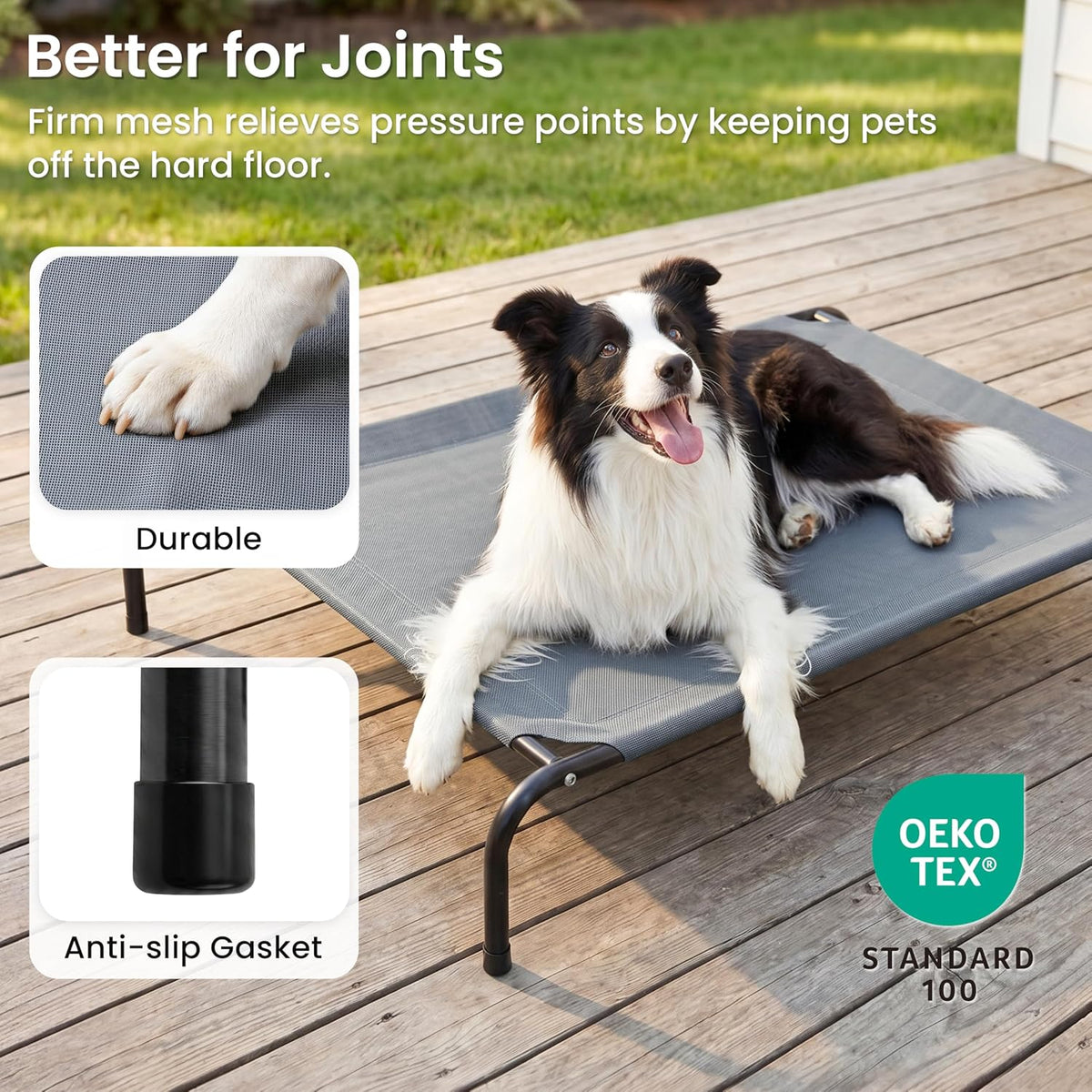 love's cabin elevated cooling dog bed for large, side view