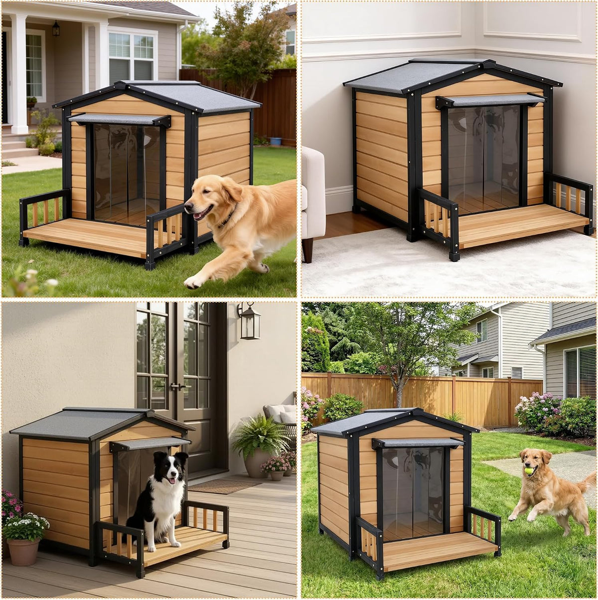 large dog house outdoor, wood weatherproof shelter with, package contents