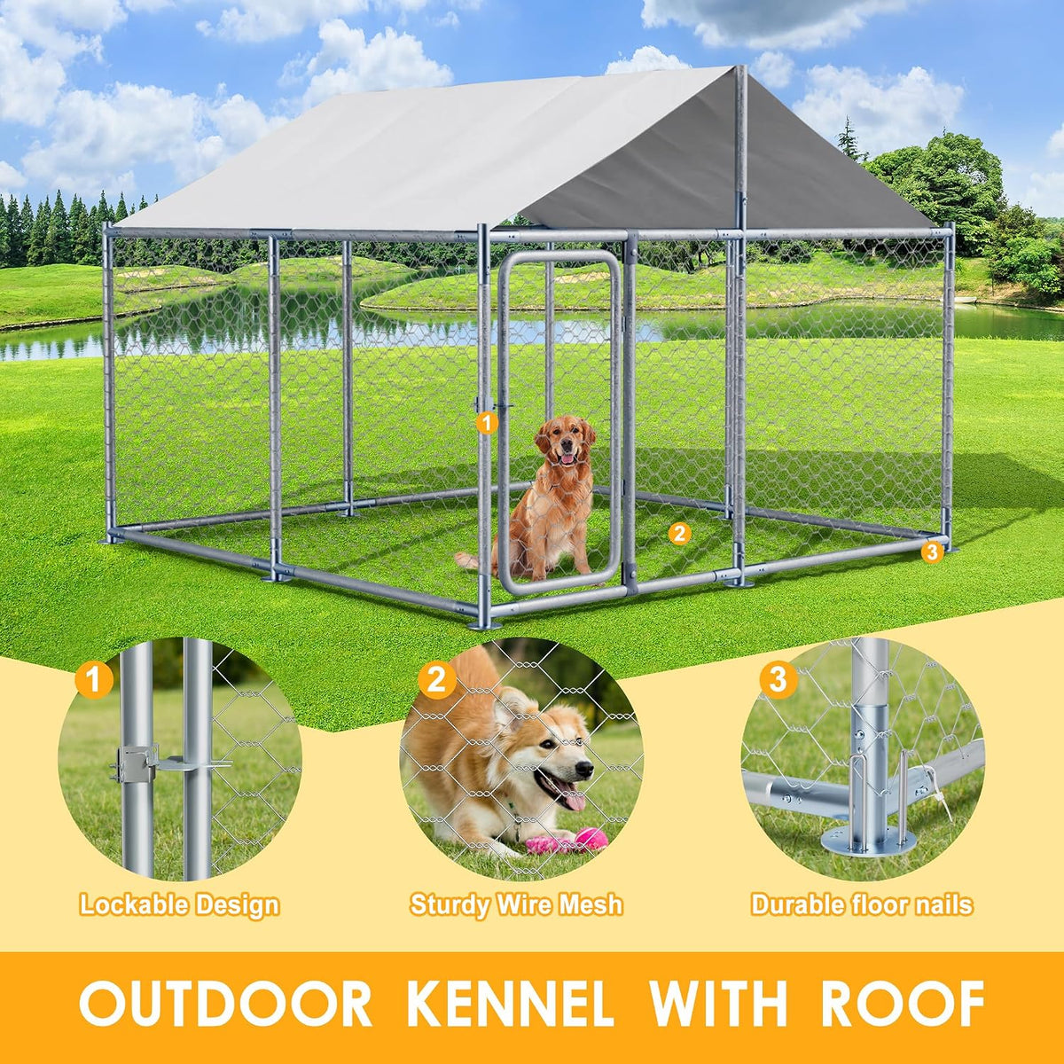 7.5ft large outdoor dog kennel enclosure with waterproof, close-up detail