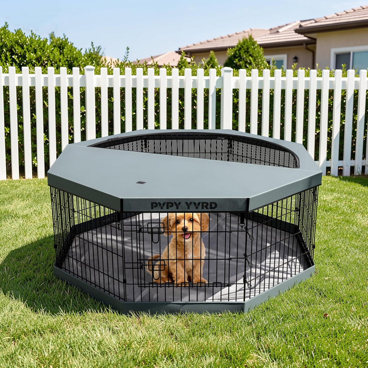 dog playpen with top cover and bottom pad,foldable shown in use