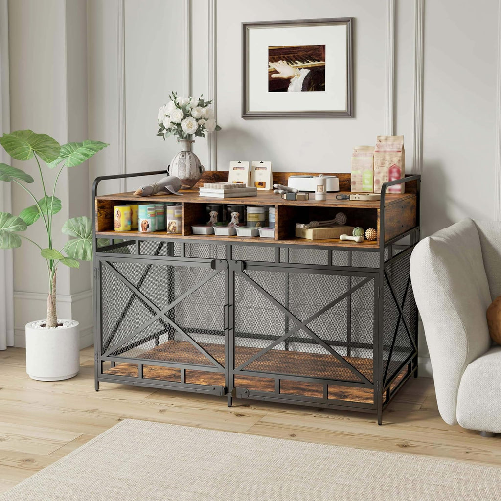 fulhope dog crate furniture, 48" heavy duty wooden, view 9