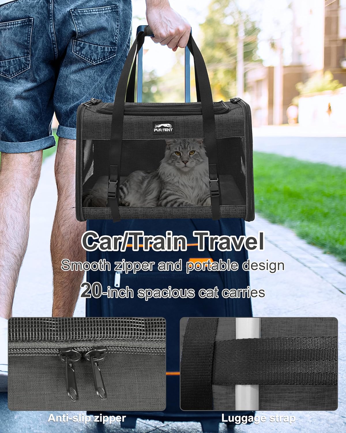soft-sided large cat carrier for 2 cats, spacious showing dimensions