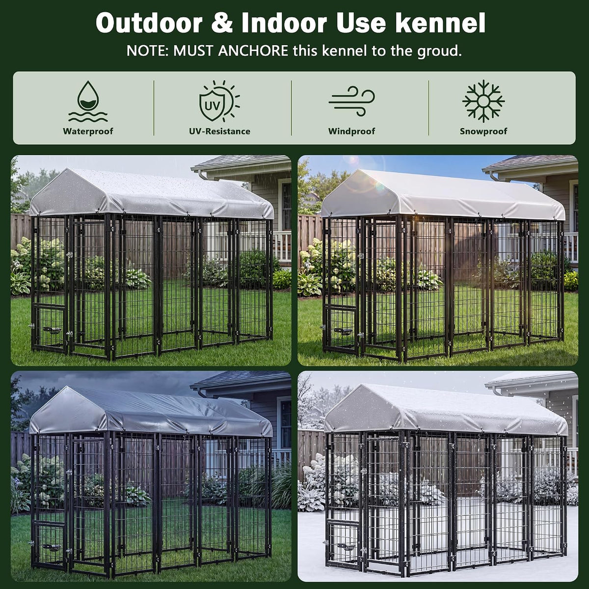 dog kennel outdoor enclosure with roof, 8x4x6 ft, side view