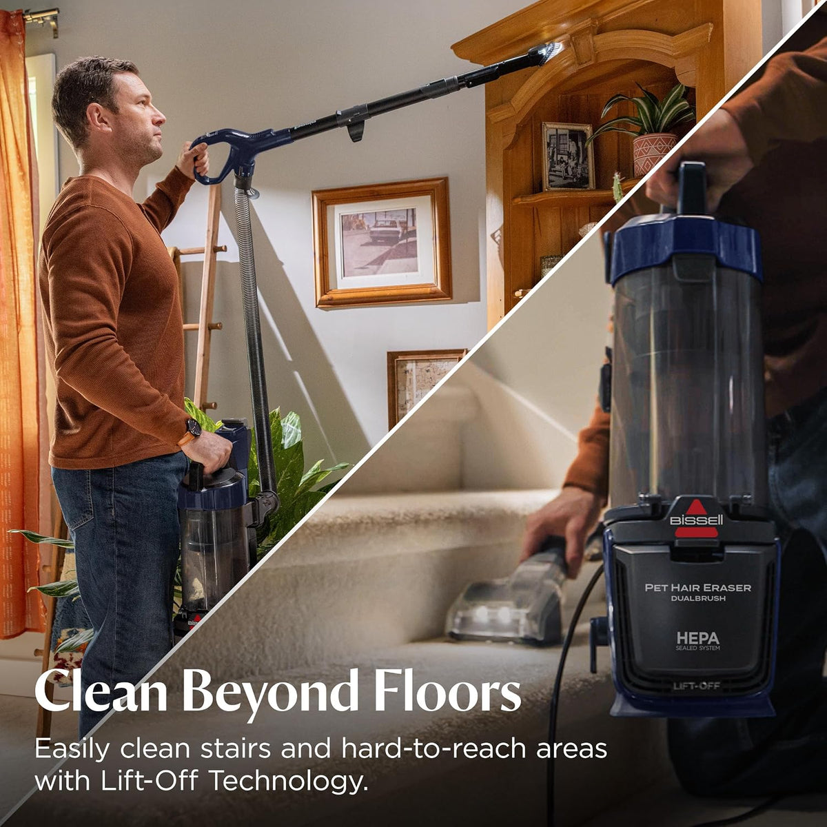 bissell pet hair eraser dualbrush upright vacuum, hepa showing dimensions