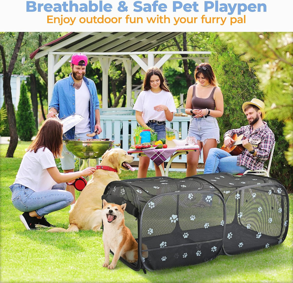 2-in-1 dog playpen 46.5''pop up cat pet playpen, side view