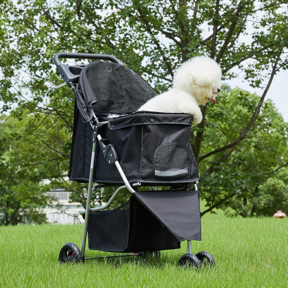 newbulig foldable 3 wheel pet stroller for medium shown in use