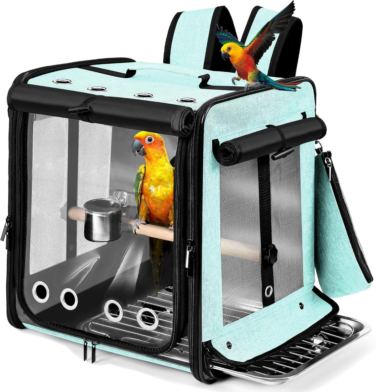 bird carrier with seat belt for car travel, main product view
