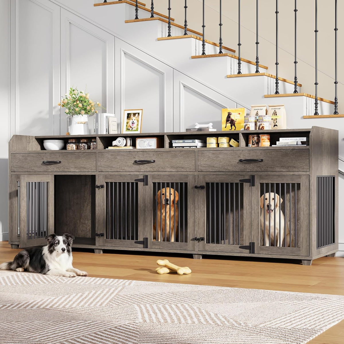 amerlife 95" dog crate furniture, multi-functional tv stand, main product view