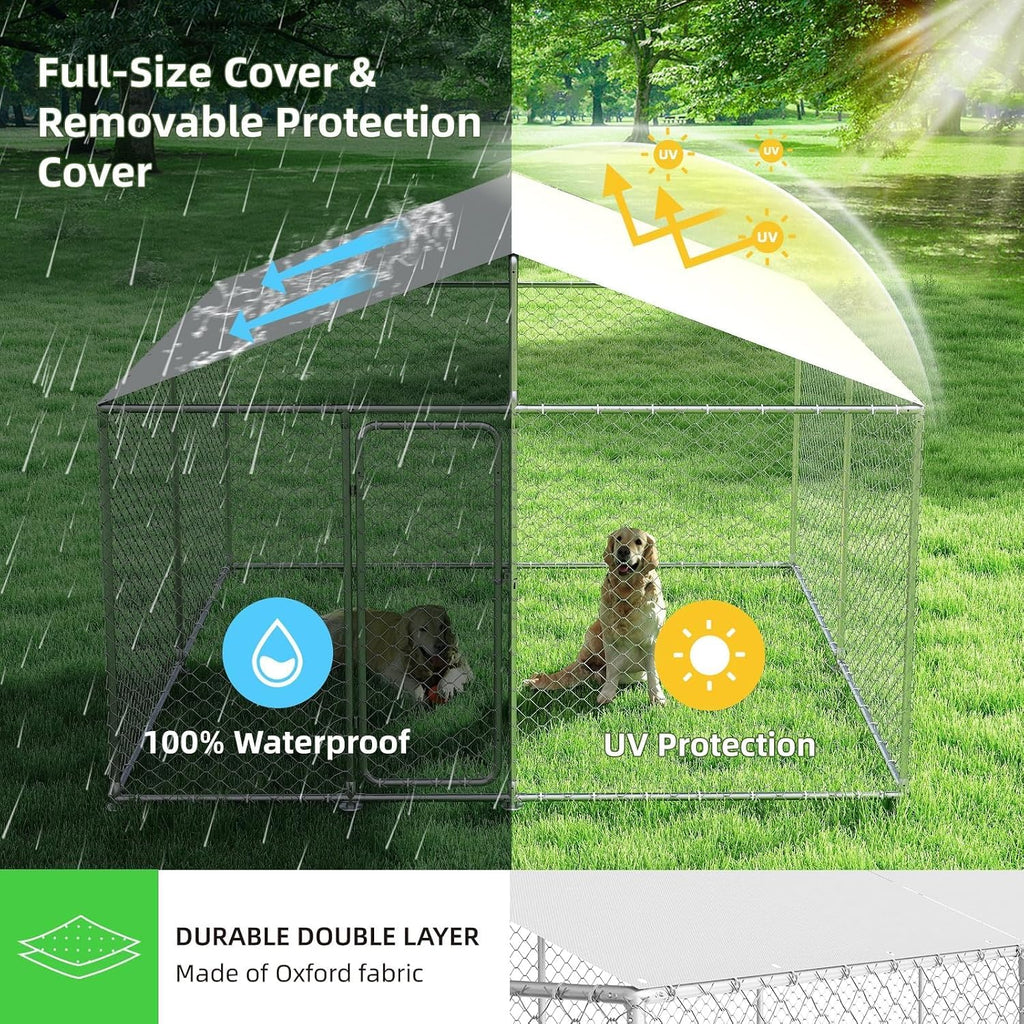 10'x10' outdoor dog kennel, heavy duty dog pens showing dimensions