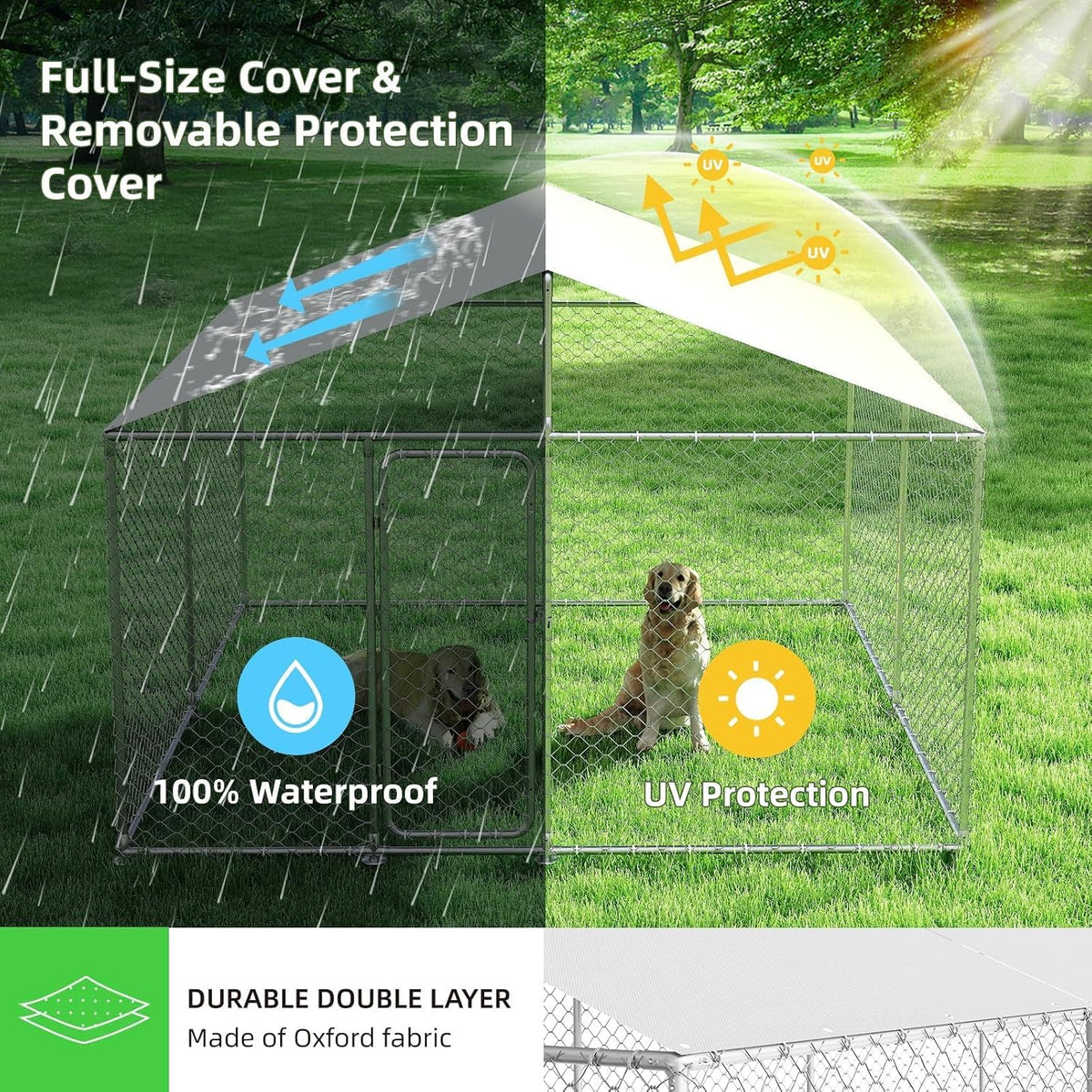 10'x10' outdoor dog kennel, heavy duty dog pens showing dimensions