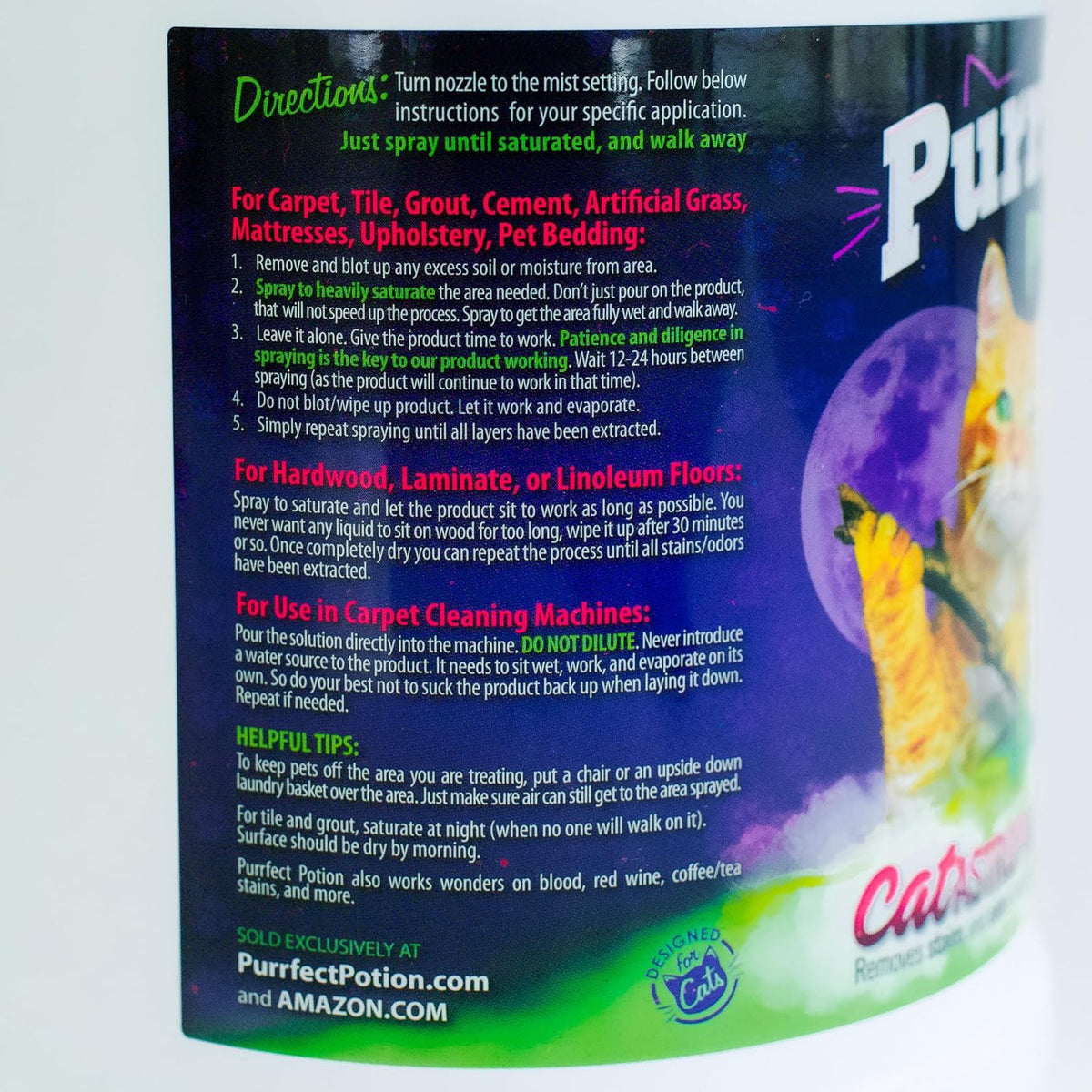 purrfect potion® catastrophe remover® (starter pack: 1 quart shown in use