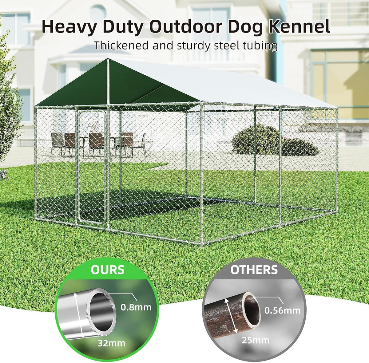 10x10 ft outdoor dog kennel, heavy duty dog, side view