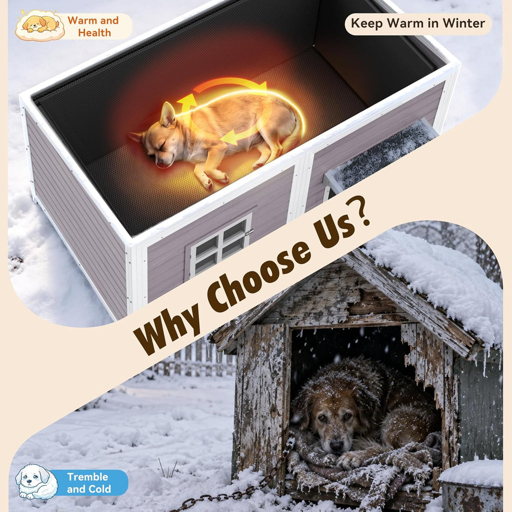 43" large wooden outdoor dog house with insulated, side view