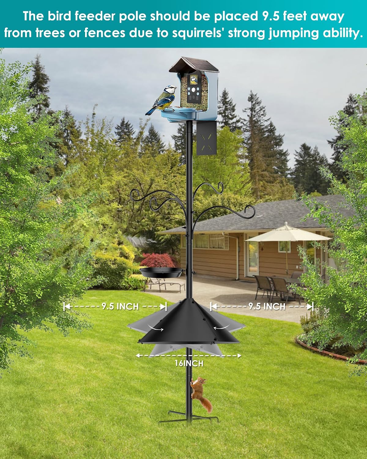 bird feeder pole 92 inch, bird squirrel proof, side view