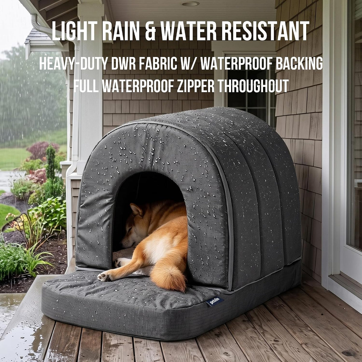 pelzin orthopedic dog bed house - outdoor waterproof showing dimensions