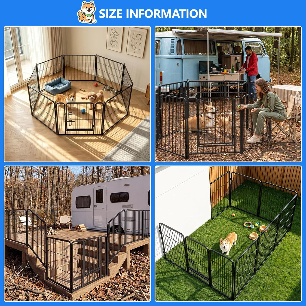 dog playpen outdoor, 32 inch height 8 panels, close-up detail