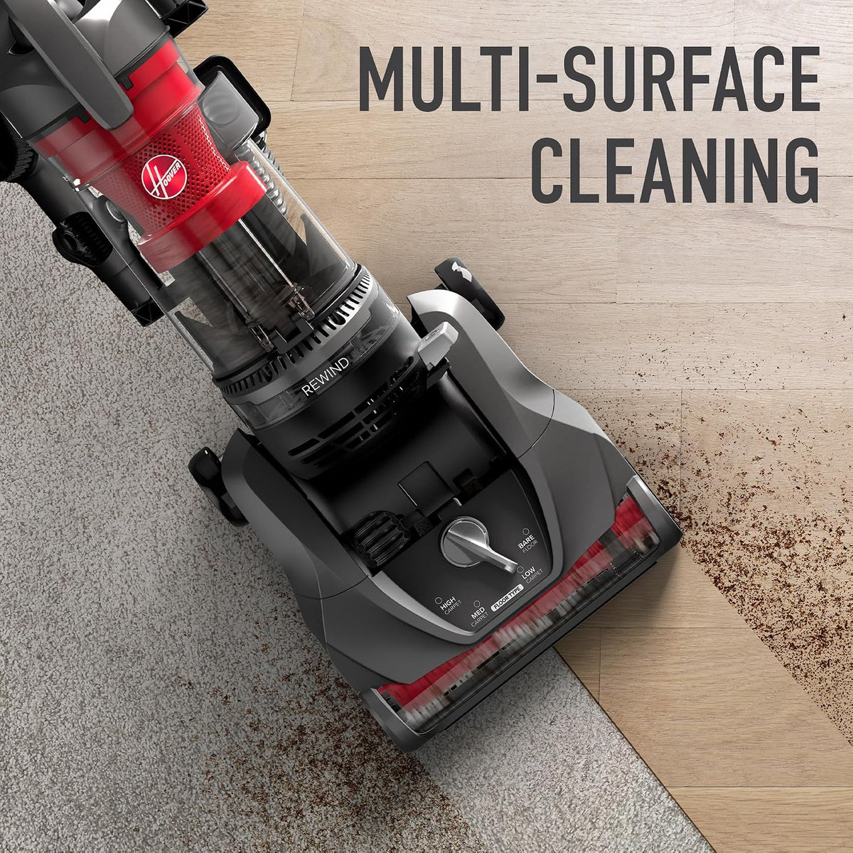 hoover rewind pet upright bagless vacuum cleaner for, close-up detail