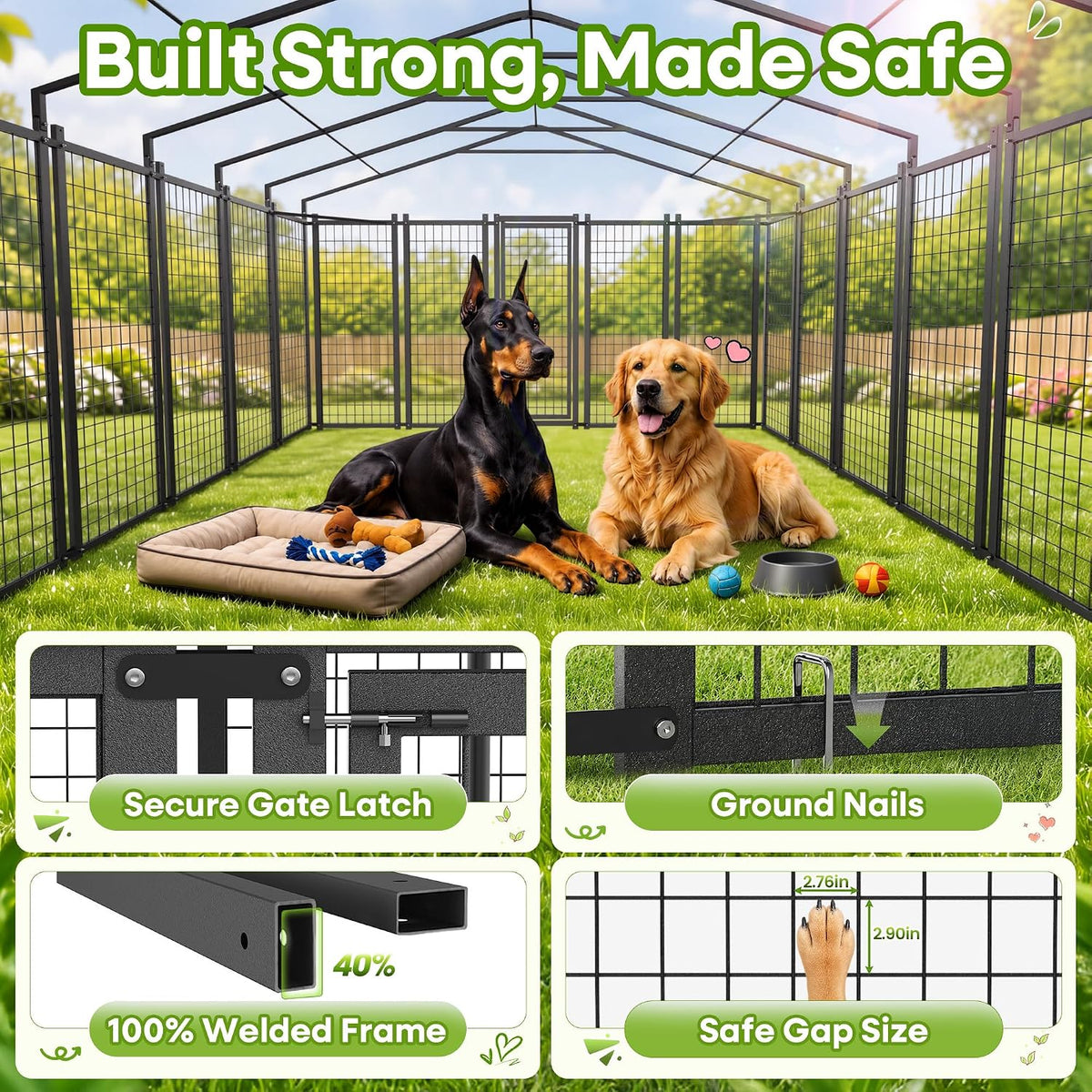 4x4 ft heavy duty outdoor dog kennel for, close-up detail
