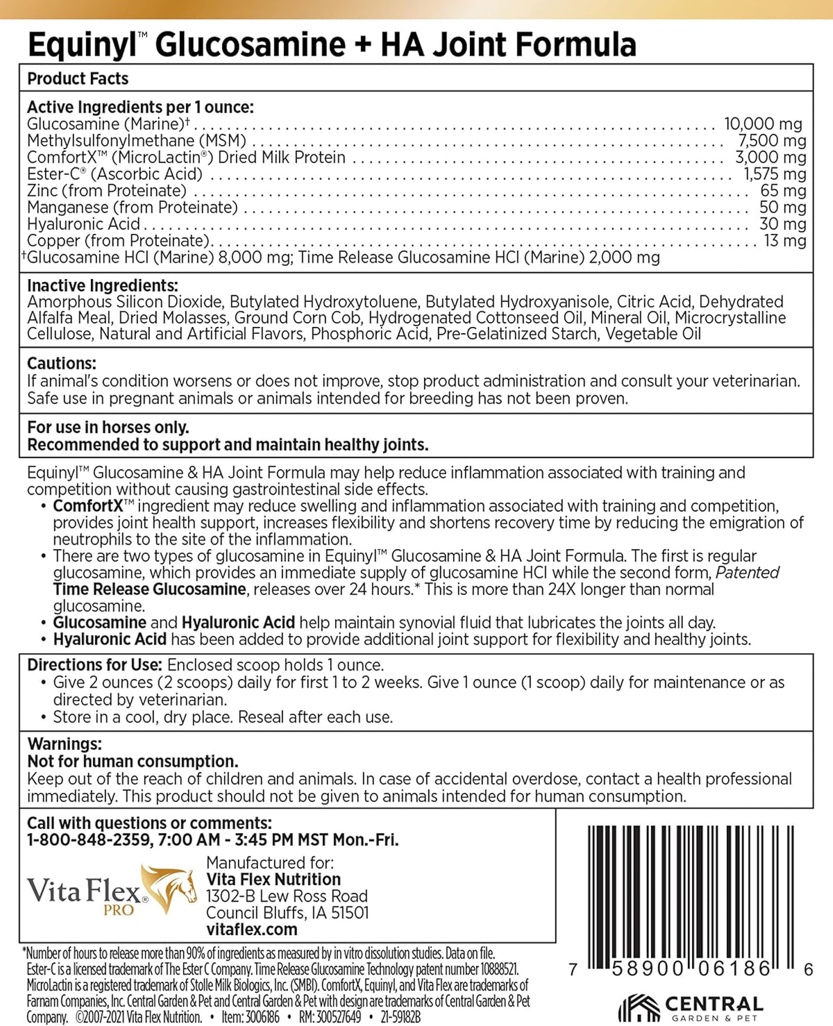 vita flex pro equinyl horse joint supplement, show, side view