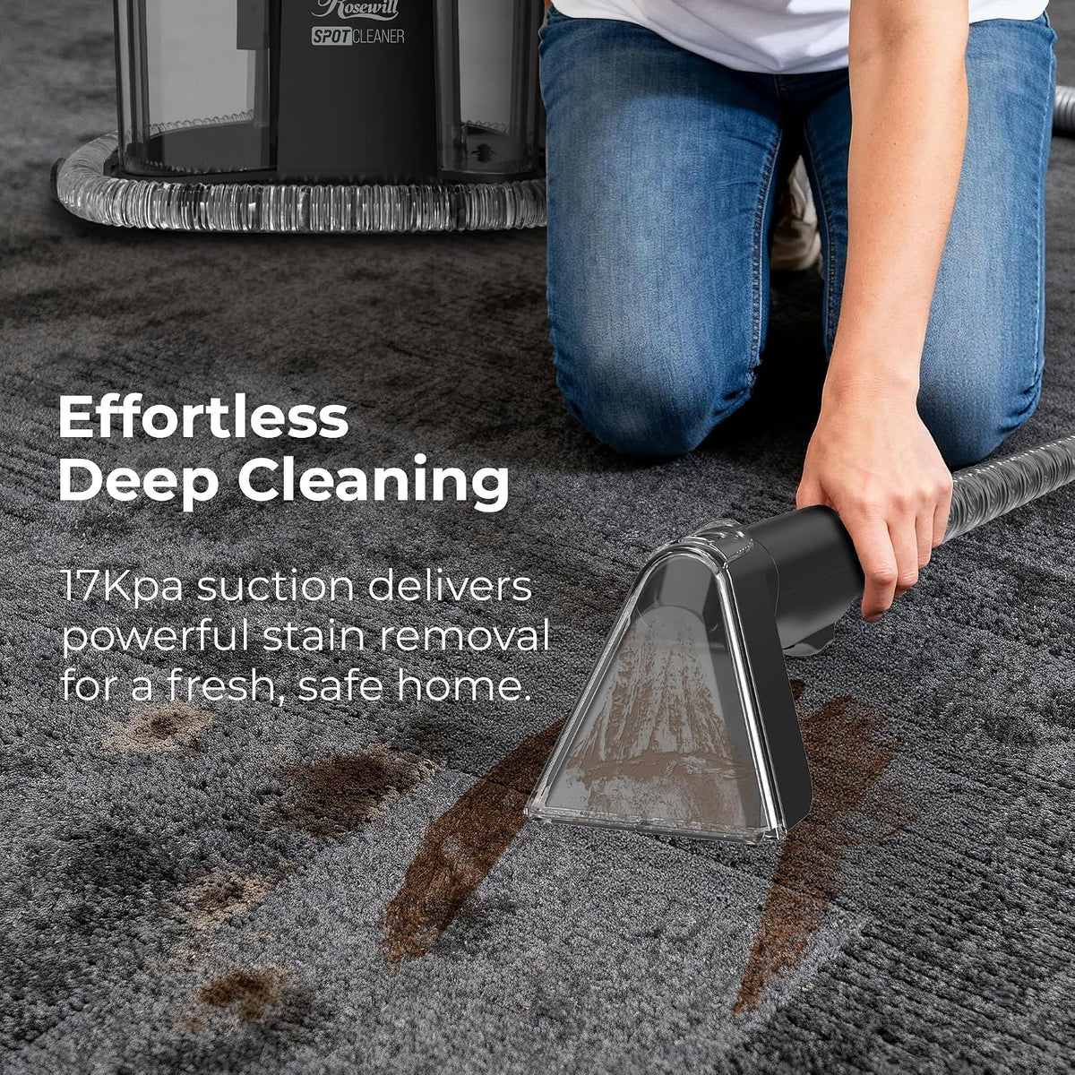 rosewill multi-purpose portable carpet and upholstery cleaner, powerful, close-up detail