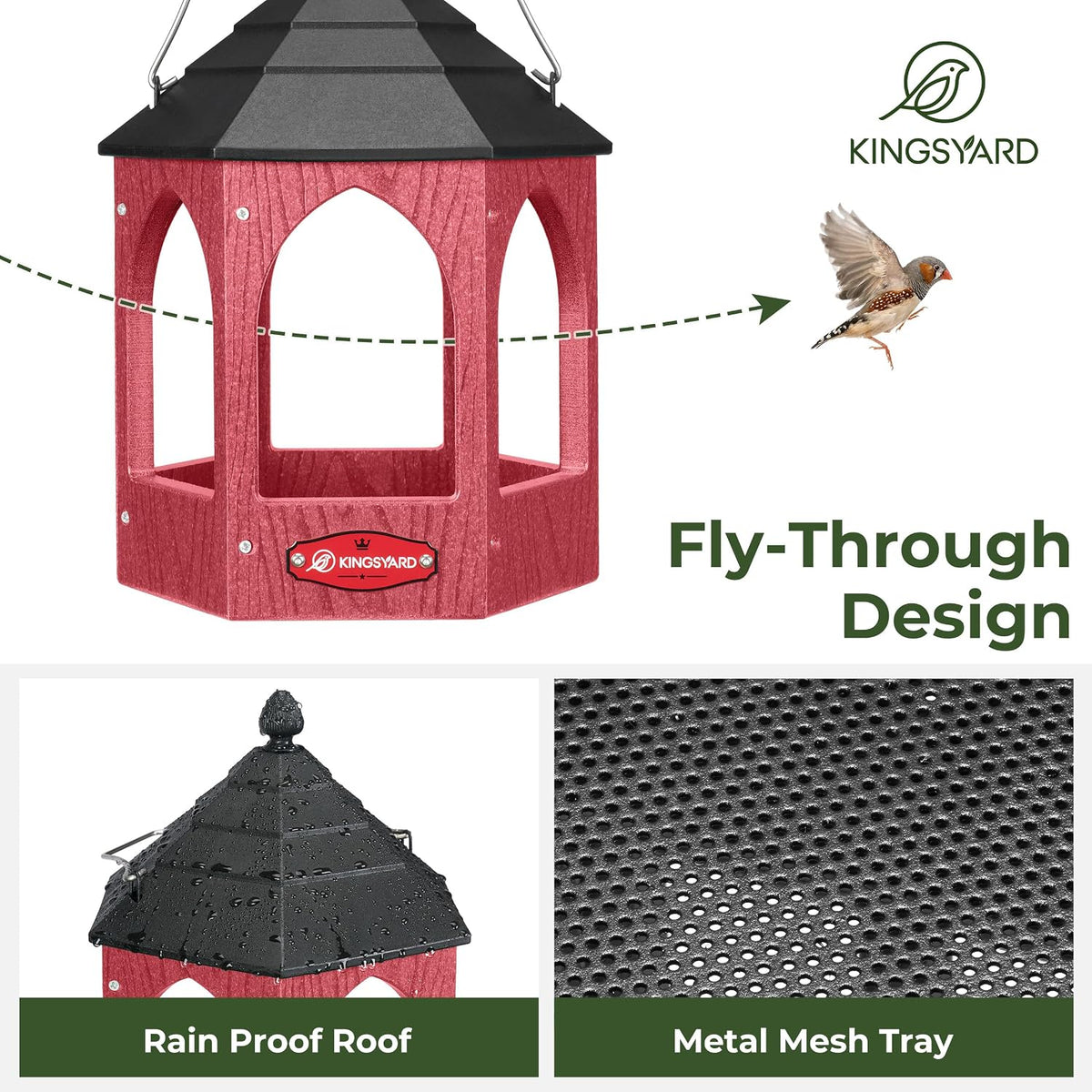 kingsyard platform bird feeder for outdoor hanging, close-up detail