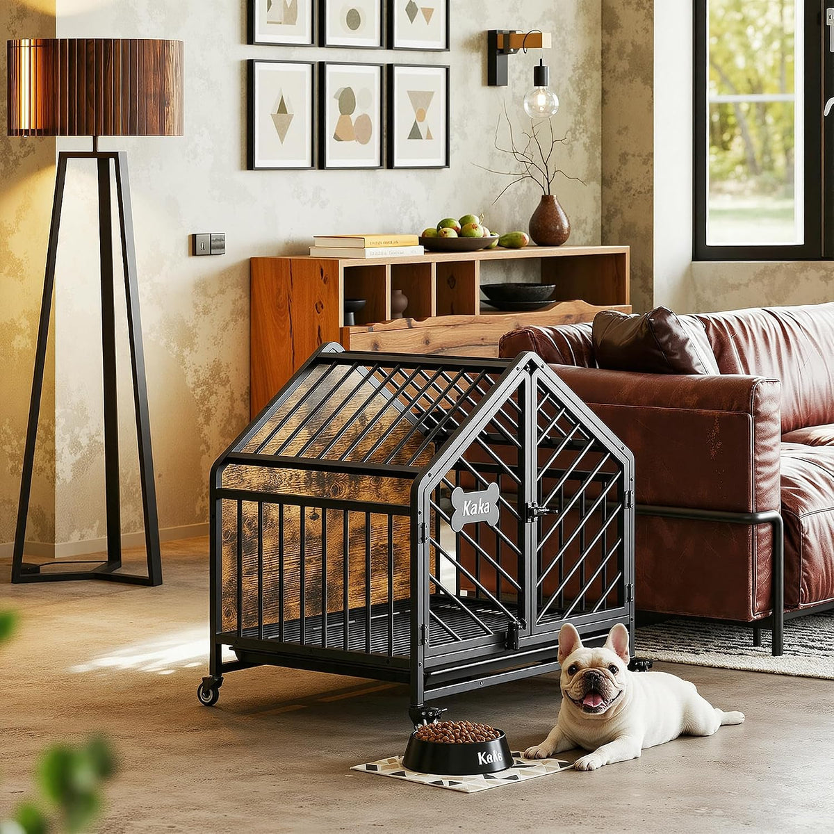 ironck 27.6" dog crate furniture with pull-out tray, view 9
