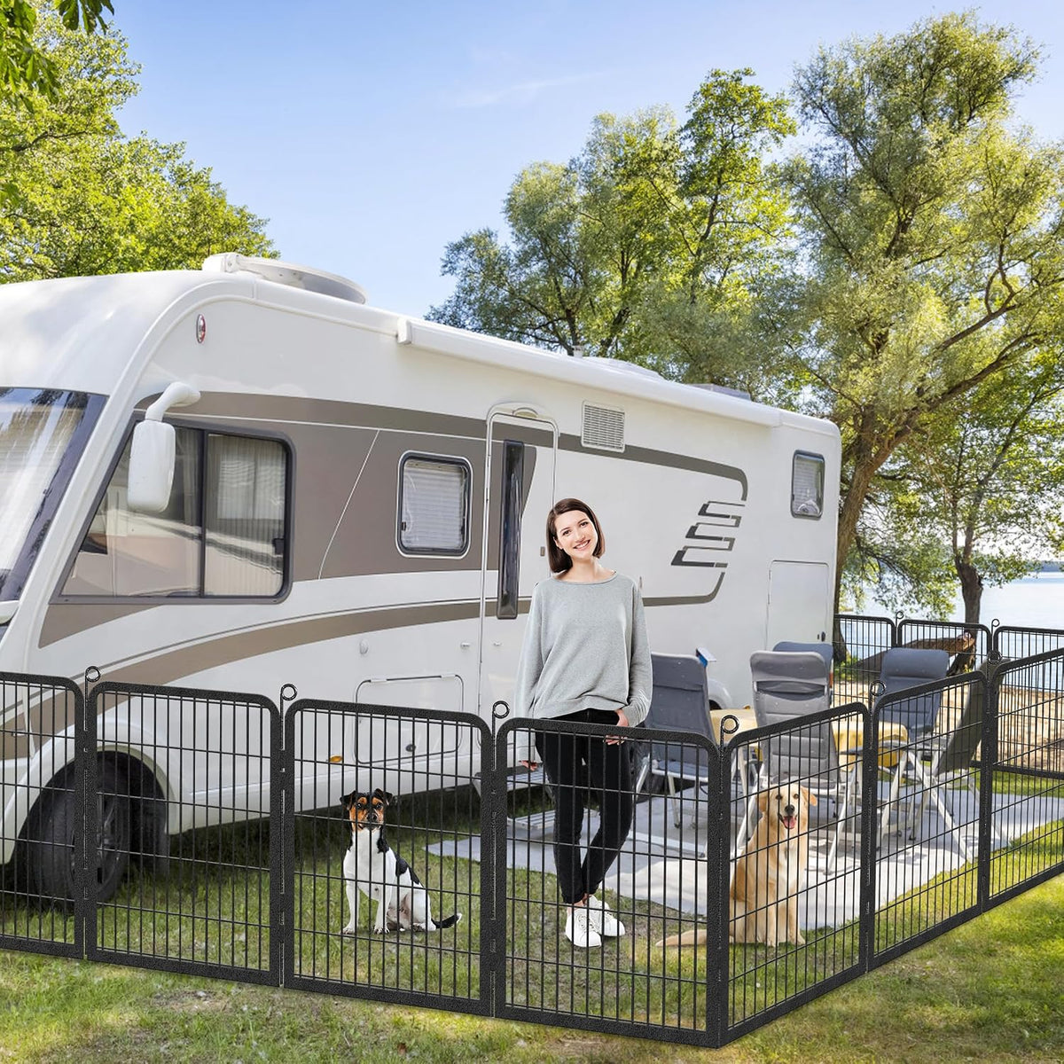 dog playpen outdoor, 32 inch dog fence outdoor shown in use