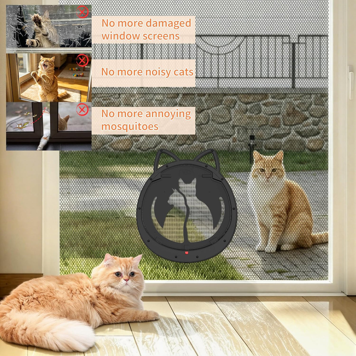 cat door for screen door, lockable magnetic flap showing dimensions