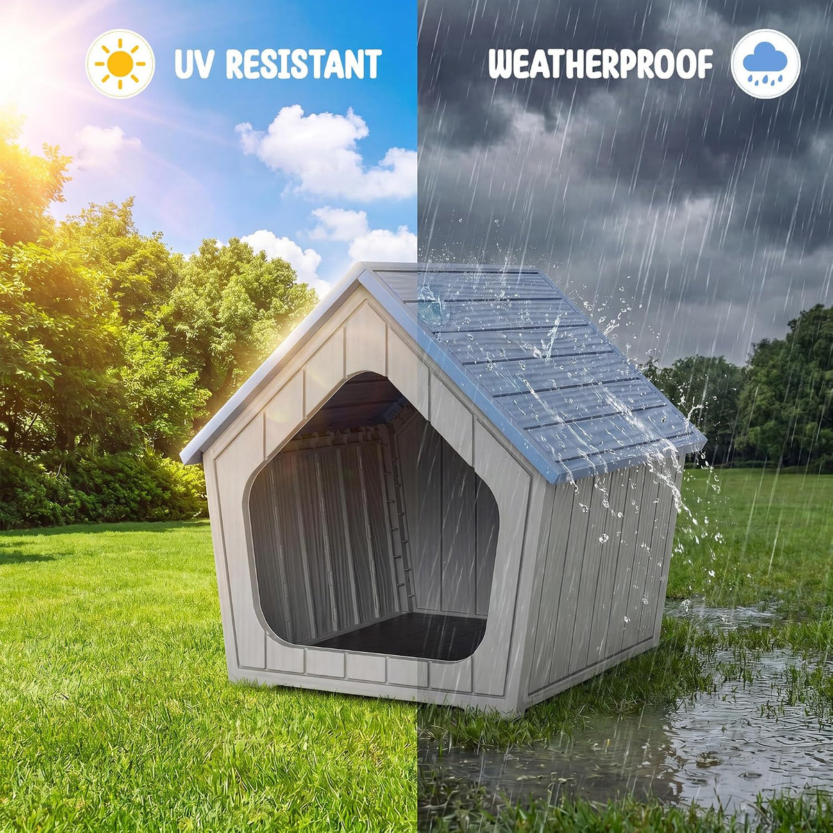 fancyango outdoor indoor dog house for small dogs, side view