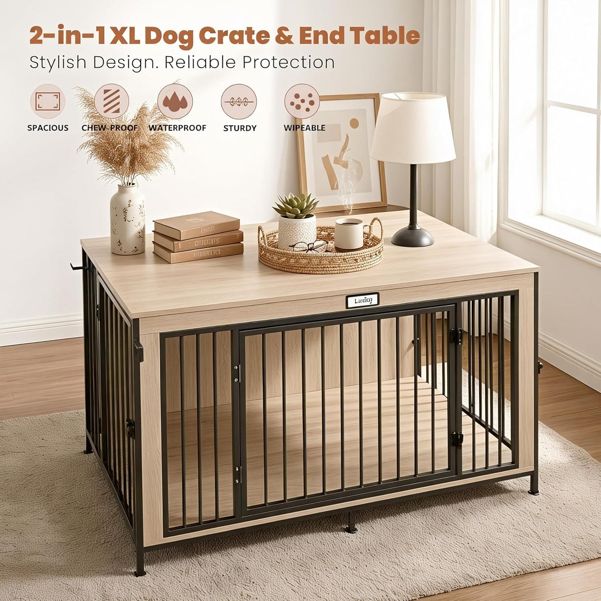48" xl dog crate furniture for large dogs,farmhouse, side view