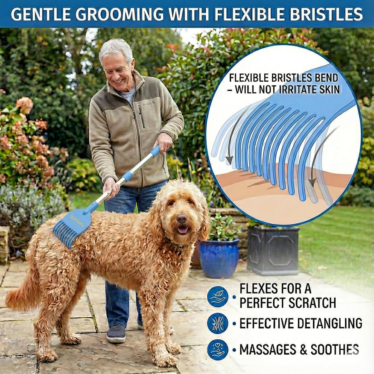 bearbark extendable dog scratcher (23"-31") - long reach, close-up detail