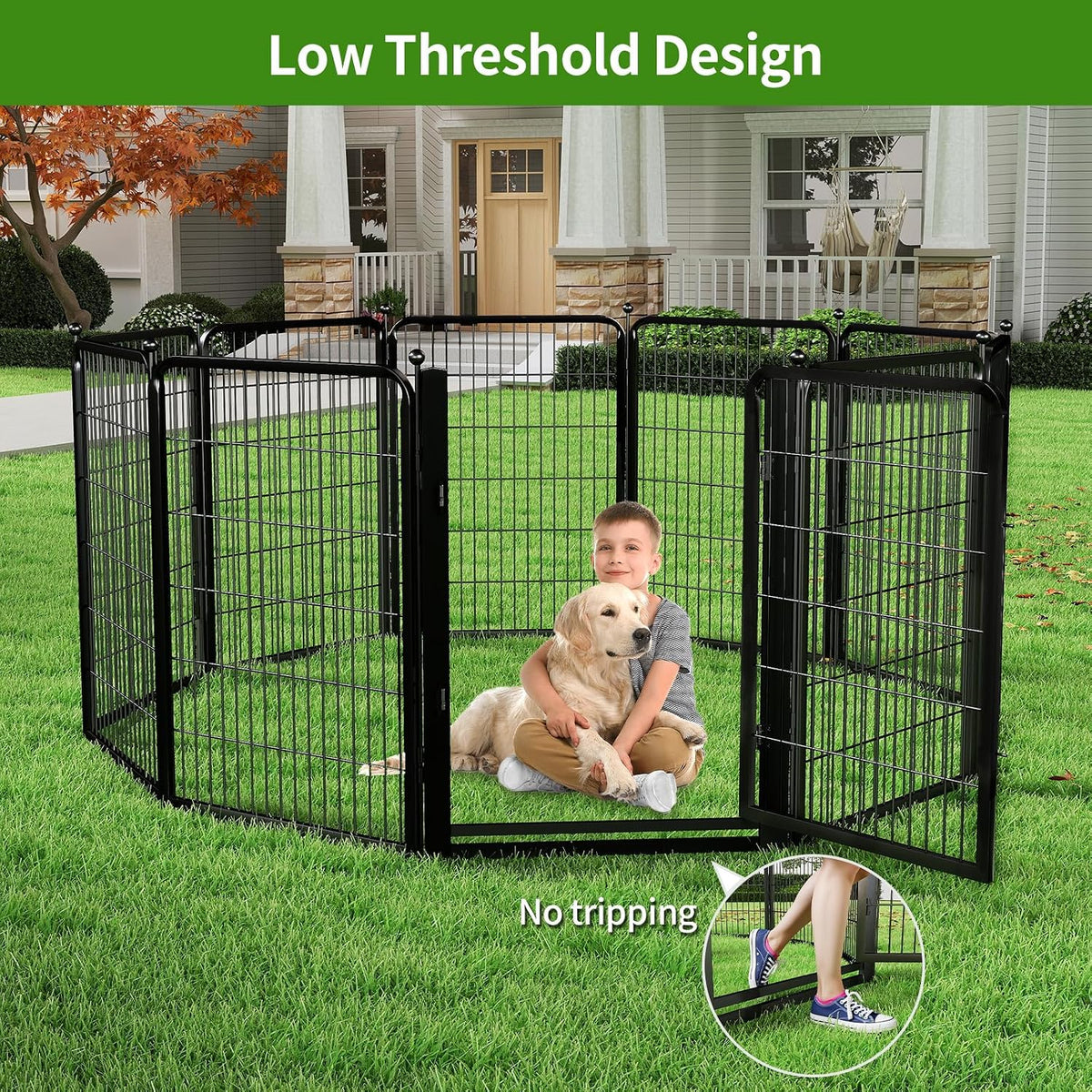dog playpens with low threshold gate, 40 inch shown in use