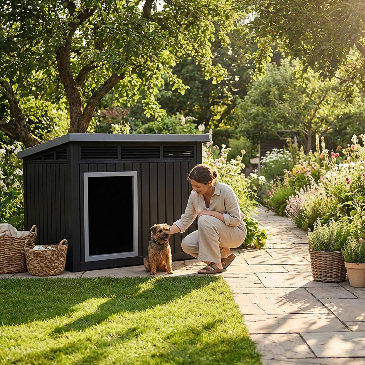 easyup outdoor dog house shelter, waterproof uv resistant, front angle view