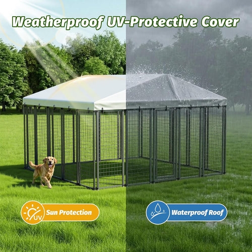 10x10 ft outdoor dog kennel, heavy duty dog shown in use