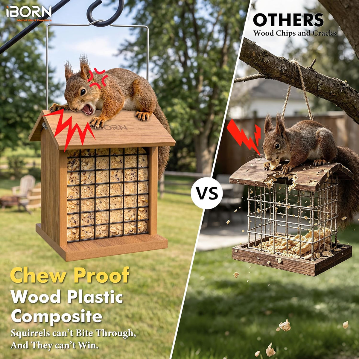 double suet feeder for outdoors, wpc recycled plastic, close-up detail