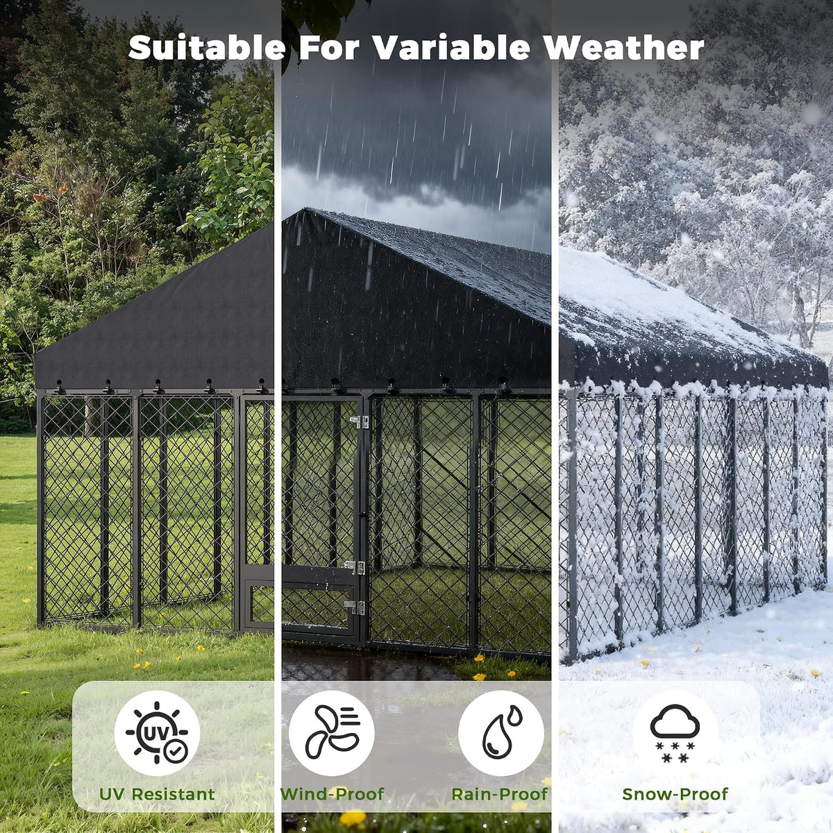 10x14×6.4 ft heavy duty dog kennel outdoor with, side view