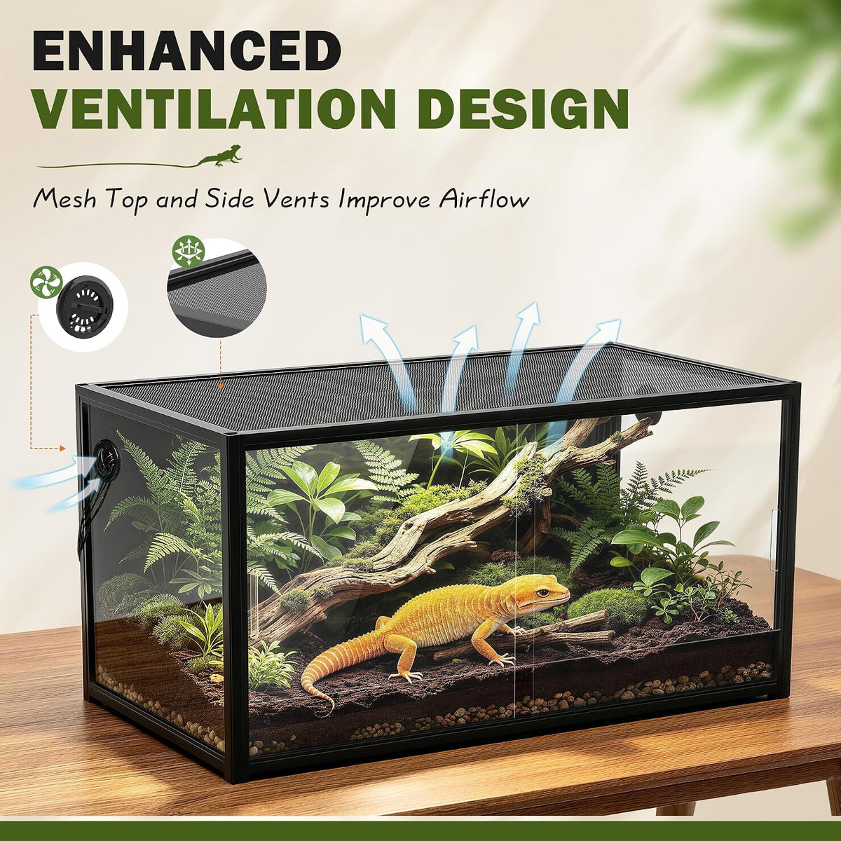 120 gallon reptile tank for bearded dragons,large reptiles,snakes, close-up detail