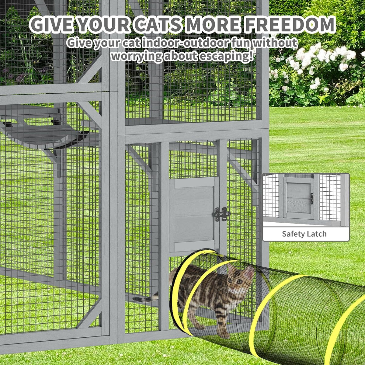 112" catio outdoor cat enclosure large 57.24ft² wooden showing dimensions
