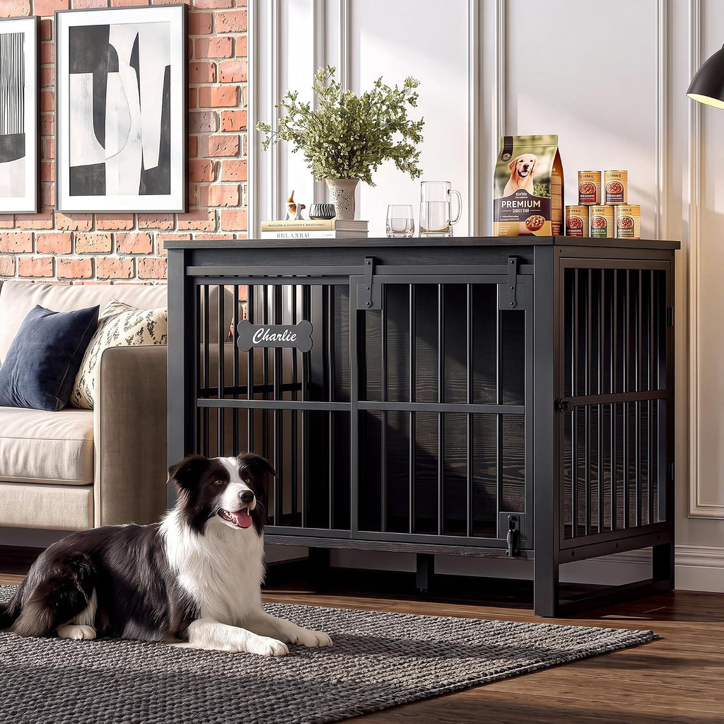ironck 39.4" l dog crate furniture with sliding, side view