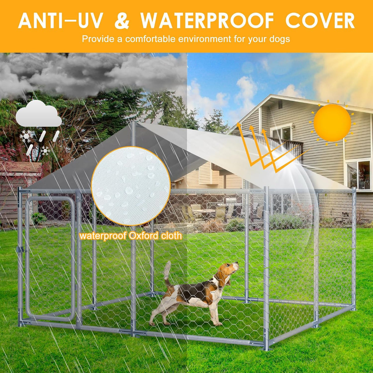 7.5ft large outdoor dog kennel enclosure with waterproof, side view