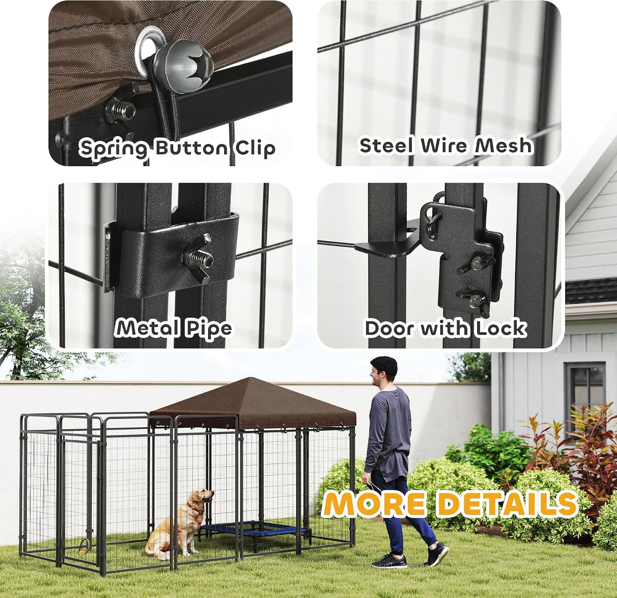 pawhut dog kennel outdoor with waterproof canopy, dog, package contents