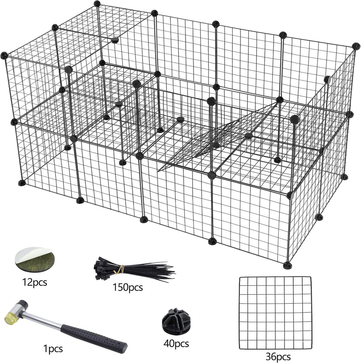 pet playpen, 36 panels indoor small animal cage showing dimensions