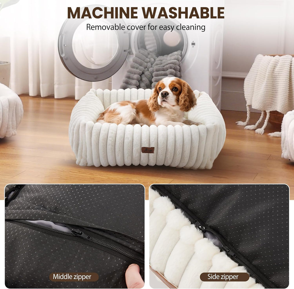 washable dog bed for small medium dogs, rectangle, side view