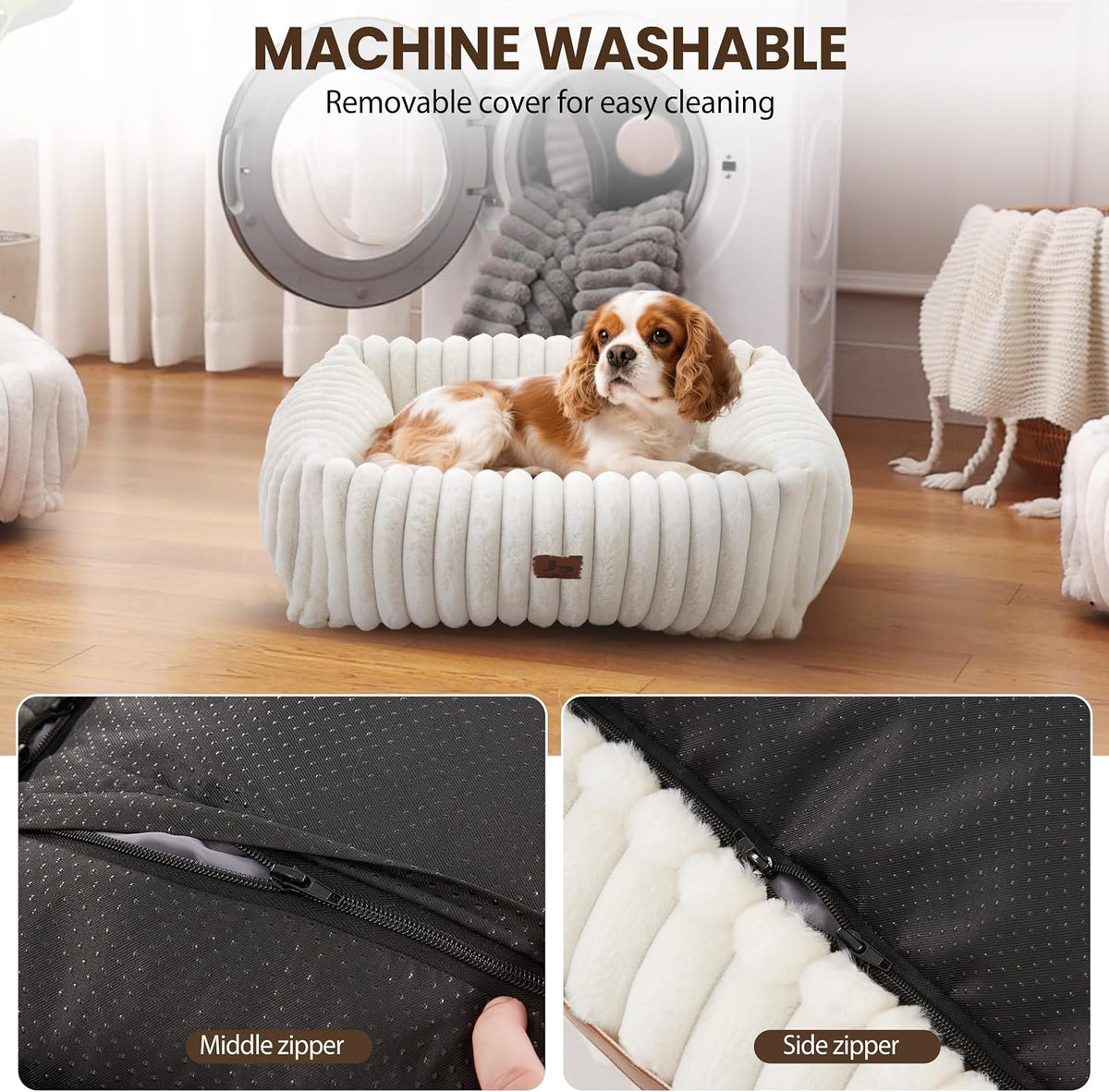 washable dog bed for small medium dogs, rectangle, side view