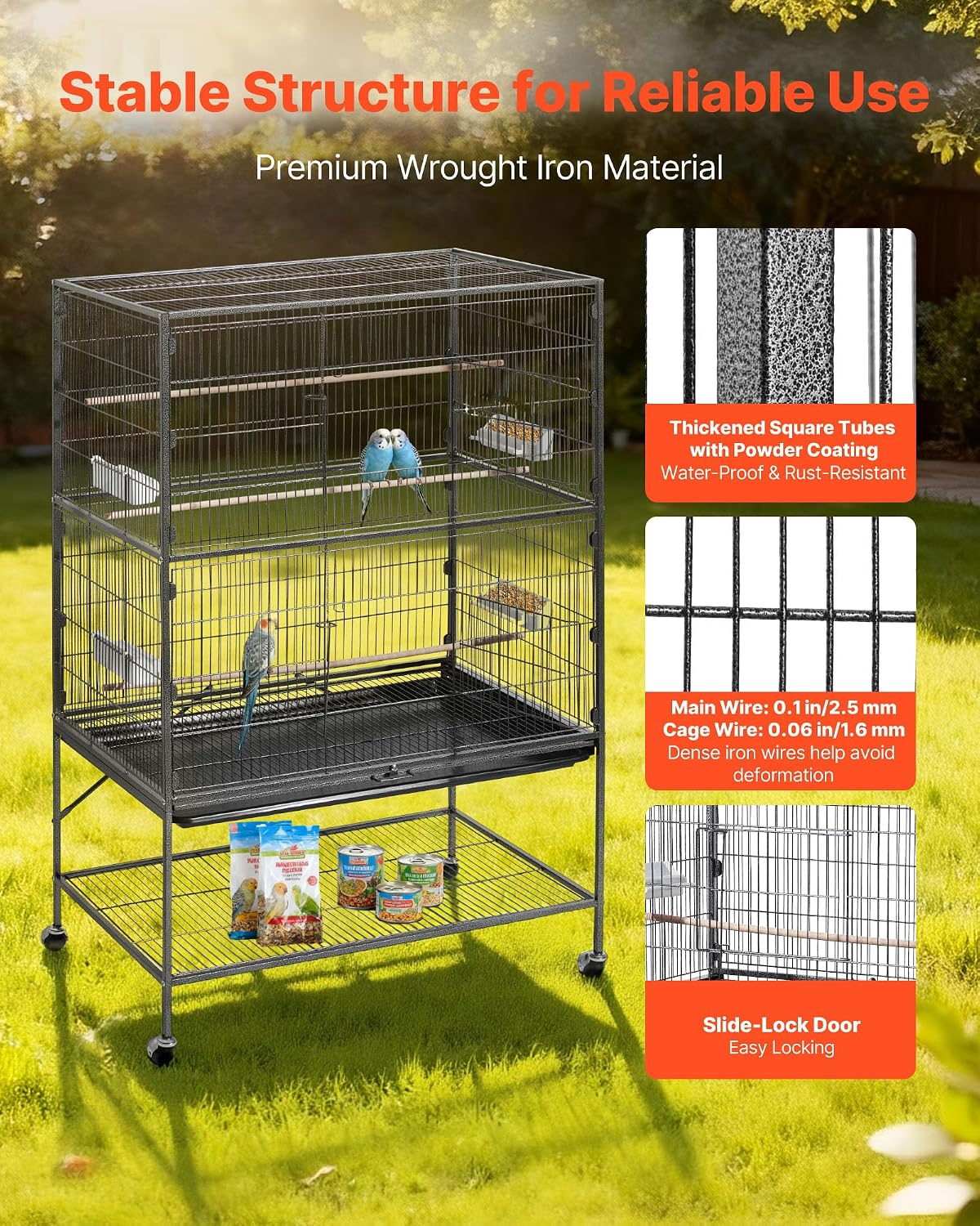 vevor bird cage, 36.6 x 22.8 x 59.5, close-up detail
