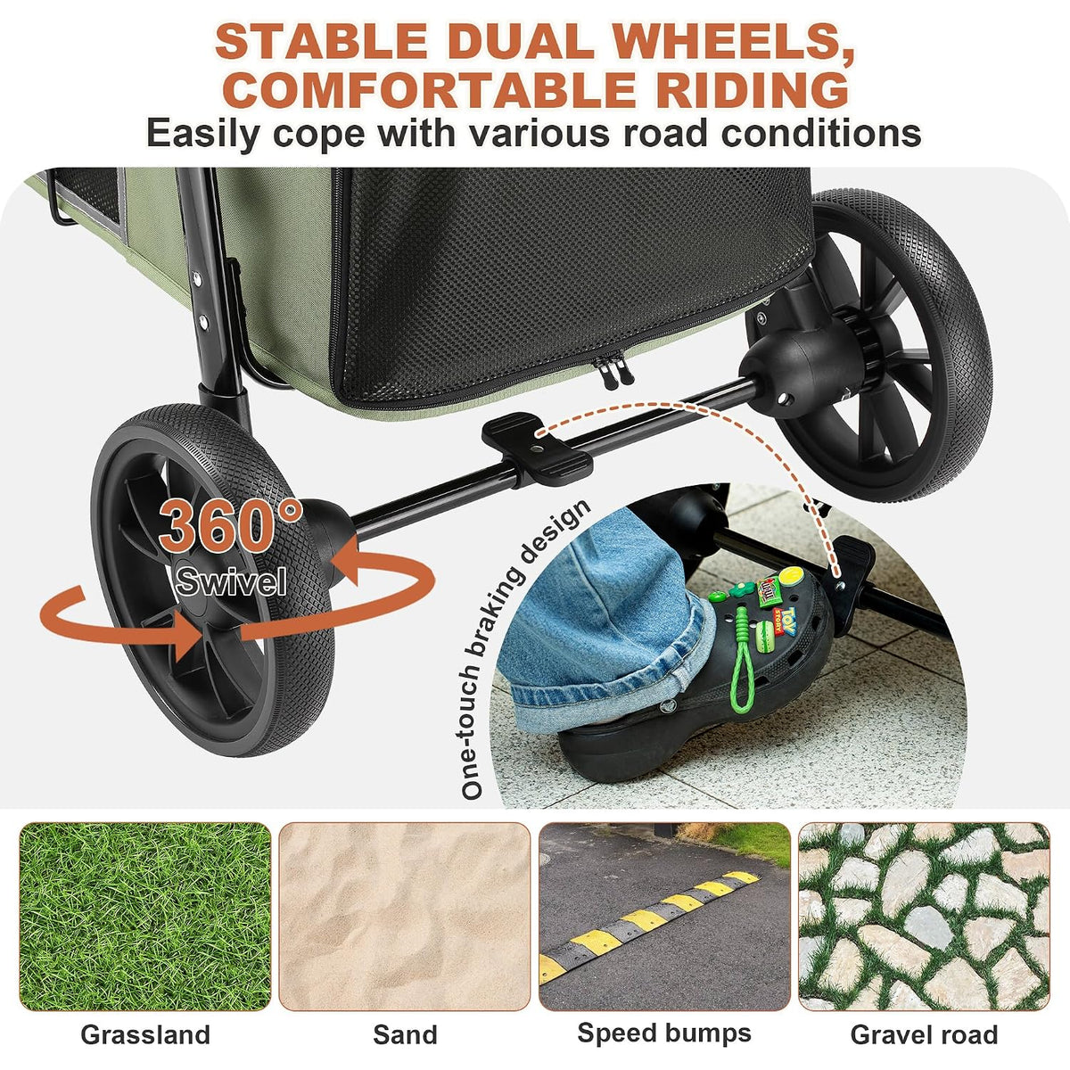 medium dog stroller, dual entry one-touch folding,small and, side view
