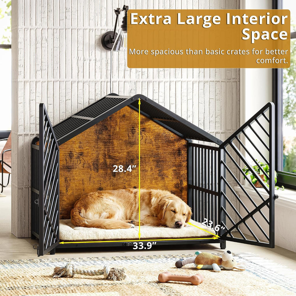 ironck 35.4" dog crate furniture with roof-shape frame, package contents