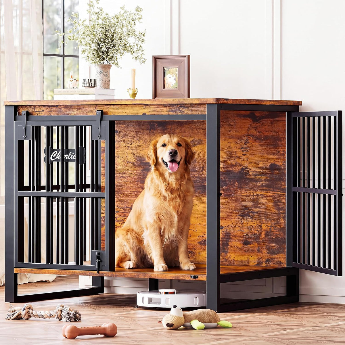 ironck 39.4" dog crate furniture with sliding door, main product view