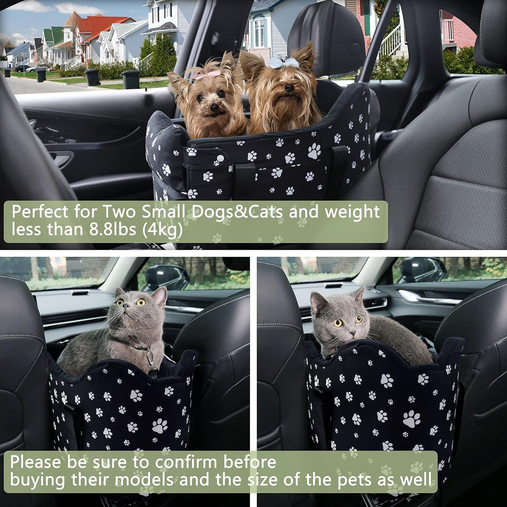 center console dog car seat for medium dogs showing dimensions